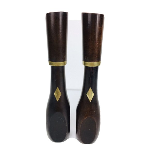 Vintage Other - Vintage MCM Wood Brass Tall 11" Salt and Pepper Grinder Shakers Made in Japan